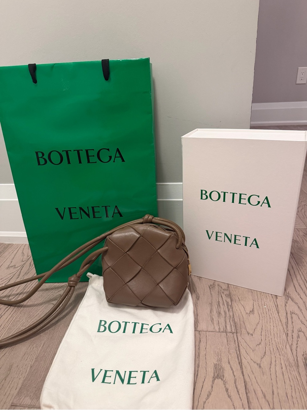 Bottega Veneta Taupe Intrecciato Mini Shoulder Bag
